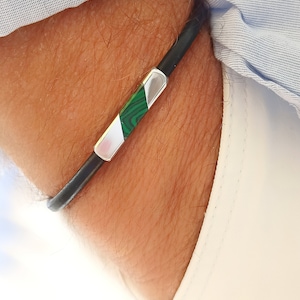 Aangepaste malachietarmband voor heren Gepersonaliseerde armband met malachiet Cadeau voor heren