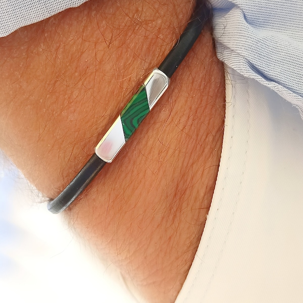 Bracciale personalizzato da uomo in malachite Bracciale personalizzato con regalo in malachite per uomo