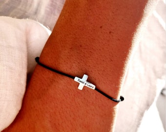 Men’s Silver Cross Bracelet, Waterproof Silk Cord, Christian Gift, Baptism or Confirmation Gift