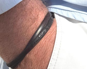 Custom Engraved Leather Bracelet for Men: Personalized Dad Gift | 100% Handmade