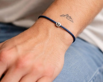 Personalized Men's Rope Bracelet, Engraved Initial Charm, Waterproof