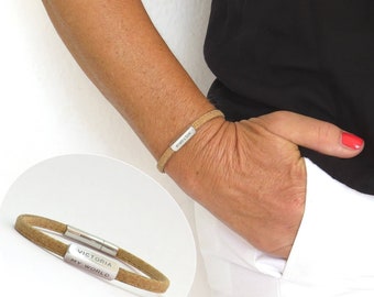 Personalized Vegan Cork Bracelet: Engraved Eco-Friendly Jewelry Gift