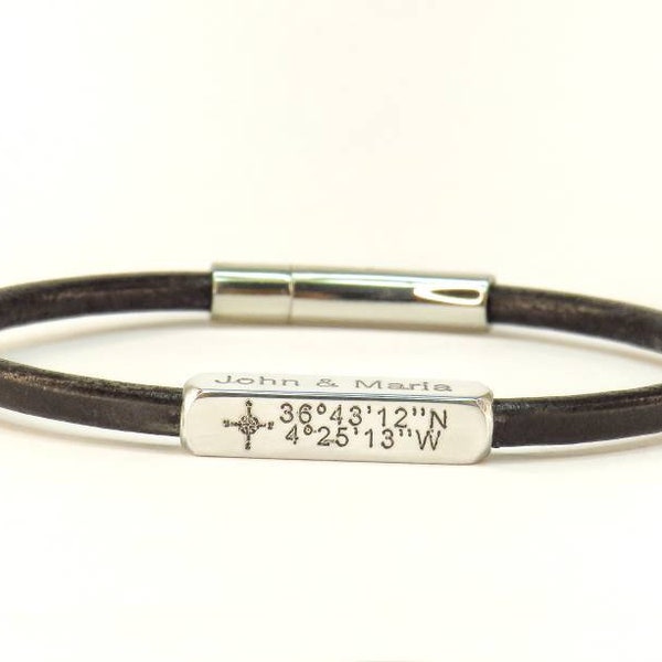 Pulsera de los hombres, pulsera de los hombres, pulsera de cuero, pulsera de grabado, regalo personalizado de los hombres, pulseras