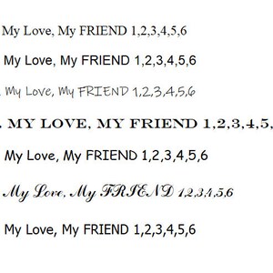 Peut inclure: Une image en noir et blanc avec le texte "My Love, My Friend 1,2,3,4,5,6" r&eacute;p&eacute;t&eacute; sept fois, chaque ligne &eacute;tant num&eacute;rot&eacute;e de 1 &agrave; 7.