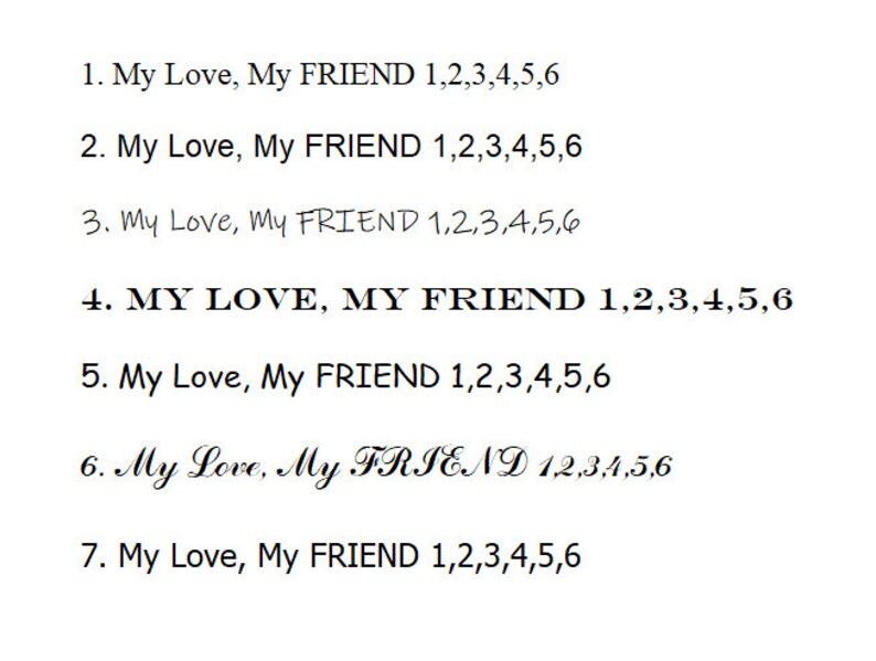 Peut inclure: Une image en noir et blanc avec le texte "My Love, My Friend 1,2,3,4,5,6" r&eacute;p&eacute;t&eacute; sept fois, chaque ligne &eacute;tant num&eacute;rot&eacute;e de 1 &agrave; 7.