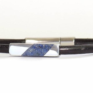 Aangepaste armband heren leer met lapis lazuli Gepersonaliseerd cadeau voor mannen Cadeau voor vader