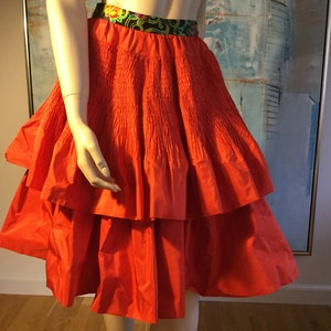 1990s red taffeta silk skirt image 1