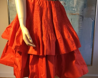 1990s red taffeta silk skirt