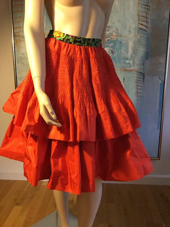 1990s red taffeta silk skirt - image 1