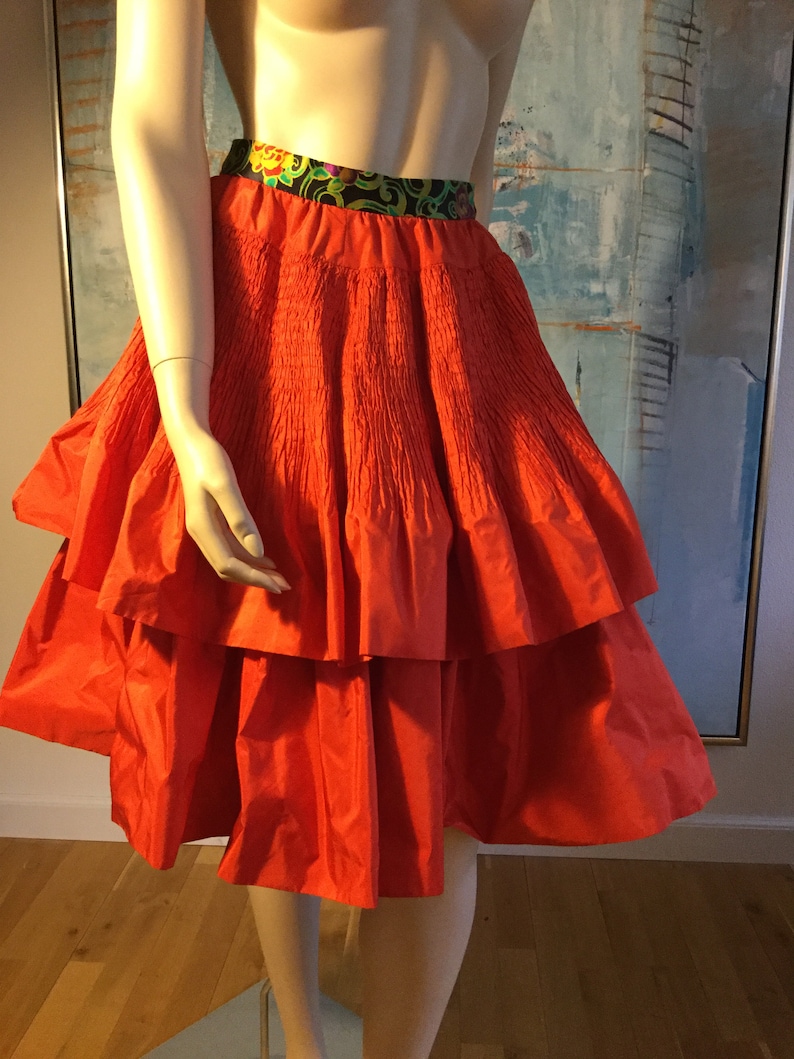 1990s red taffeta silk skirt image 1