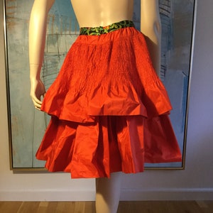 1990s red taffeta silk skirt image 6