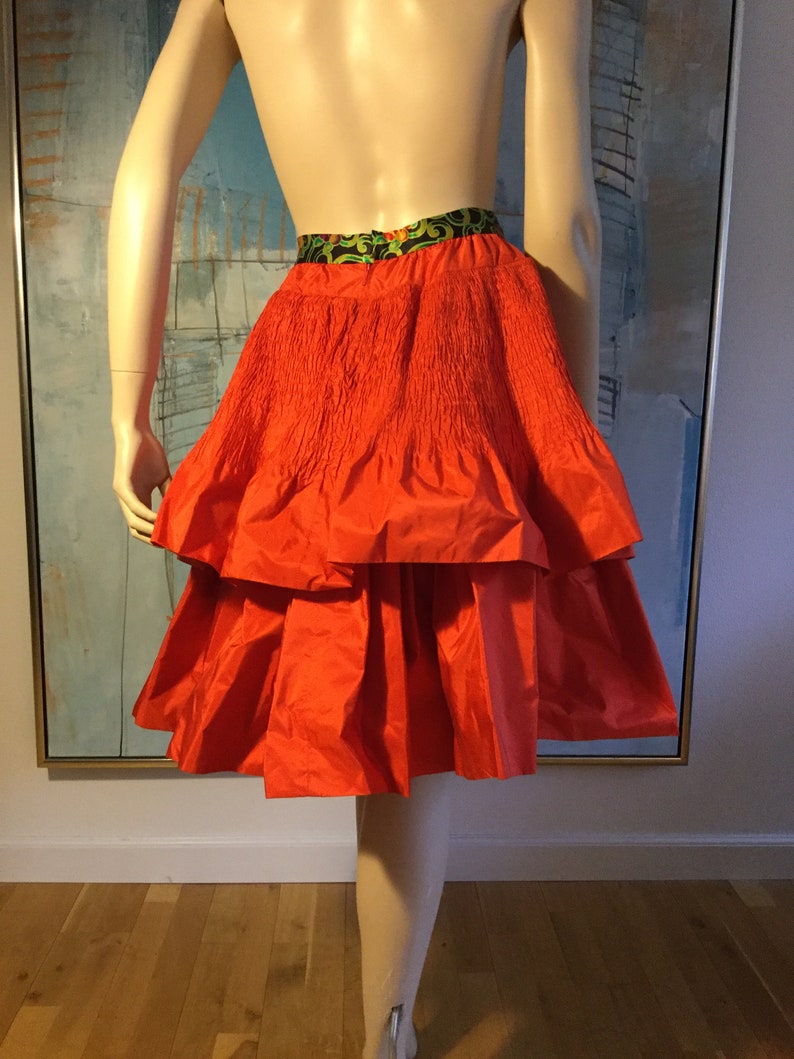 1990s red taffeta silk skirt image 6