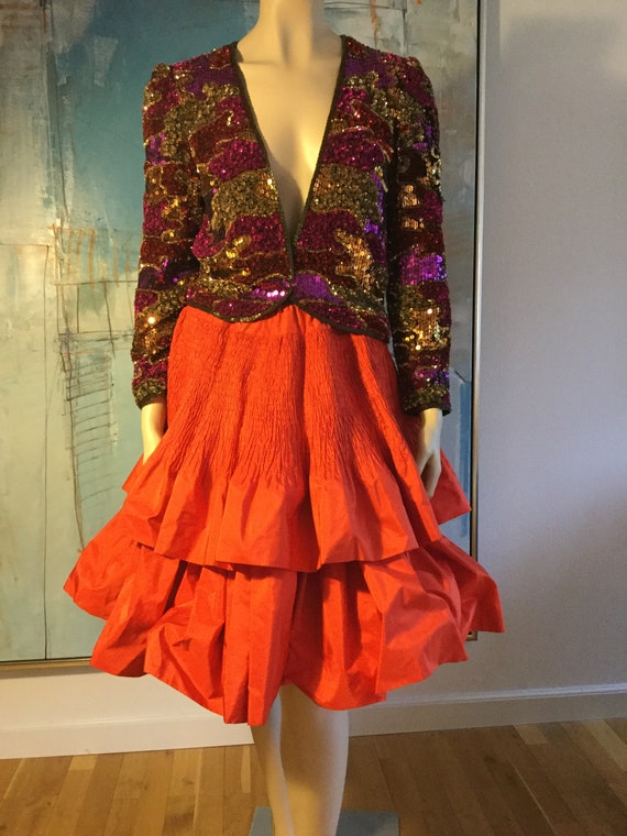 1990s red taffeta silk skirt - image 2