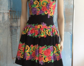 1980s CORSAGE DRESS FLORAL