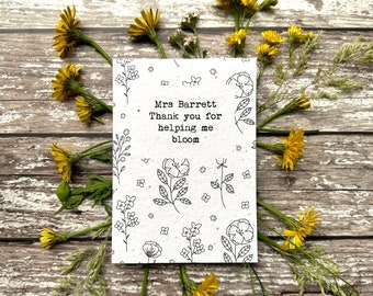 Personalised teacher card, thank you teacher card, personalised thank you teacher card, plantable teacher card, wildflower seed cad