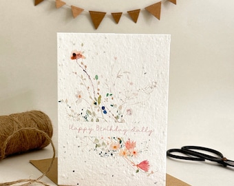 Personalised plantable wildflower birthday card, plantable greetings card, Custom happy birthday card, card to grow