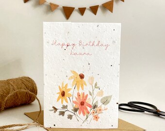 Personalised plantable birthday card, plantable greetings card, Custom happy birthday card, gardening card