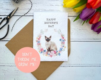 Plantable seed Mother's Day card, Siamese cat Mother's Day card, Cat plantable card, Cat Mother's Day card