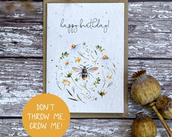 Bee & insect plantable birthday card, Plantable wildflower seed card
