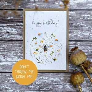 Bee & insect plantable birthday card, Plantable wildflower seed card
