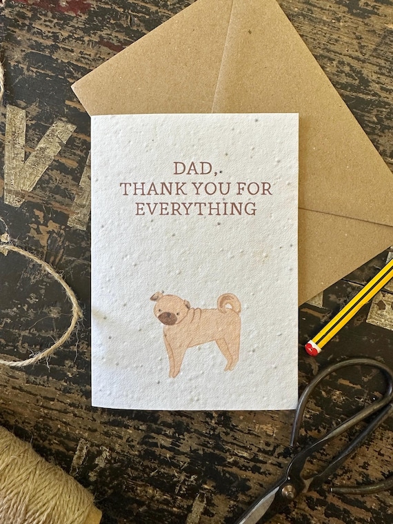 Plantable seed Father's Day card, Pug dog Father's Day card