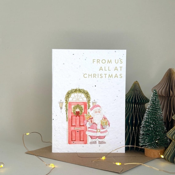 From Us All Plantable Wildflower Card, Vintage Santa Plantable Christmas Card