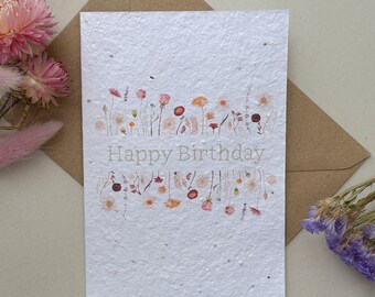 Plantable wildflower seed birthday card, Dried flower birthday card, Wildflower birthday card
