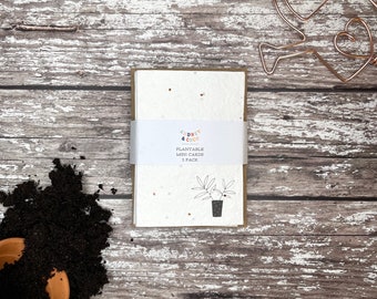 Plantable seed notelets, plantable mini card 5 pack