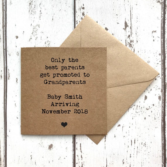 Parents baby announcement card, parents get promoted, personalised baby announcement, new baby card, card for parents, parents card