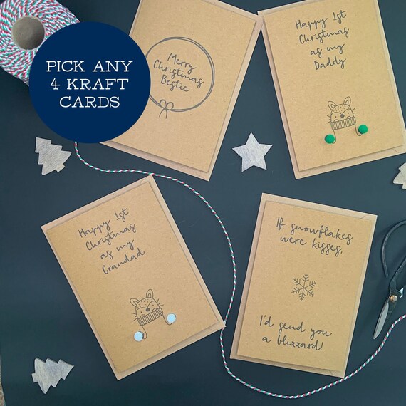 MIX & MATCH ANY 4 Christmas Cards, Eco-friendly Christmas Cards
