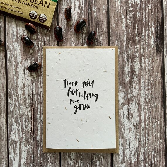 Plantable card, seed card, Thank you for helping me grow card, card for teacher, thank you teacher card, seeded card, eco friendly card