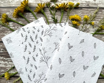 Plantable wildflower card 4 pack, wildflower plantable notelet set, thank you card pack, 100% biodegradable sustainable A6 cards