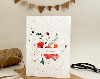 Personalised wildflower seed birthday card, plantable greetings card, Custom happy birthday card, card to grow