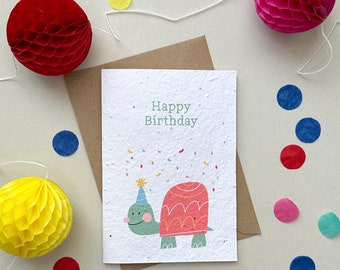 Birthday card for kids, Plantable children's birthday card, Wildflower seed birthday card,  Tortoise plantable seed birthday card