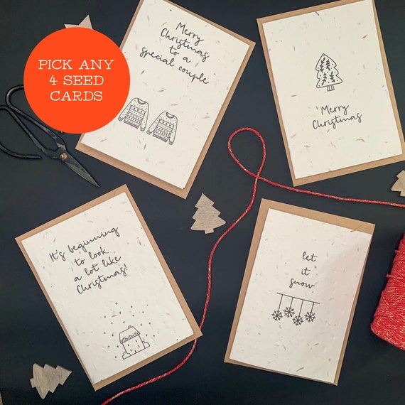 MIX & MATCH ANY 4 Seed Christmas Cards, Christmas Plantable Cards