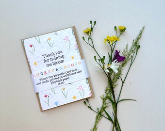 Thank you teacher mini card pack, plantable mini card 4 pack, Thank you teacher card