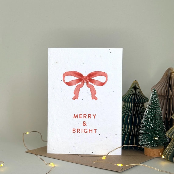 Merry & Bright Bow Christmas Card, Plantable Christmas Card