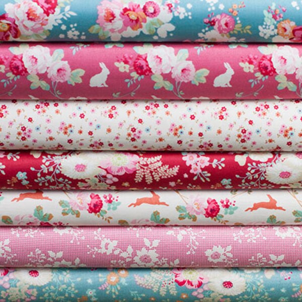 Tilda Cabbage Rose Fabric Bundle, Quilting Fabric Bundle, Fat Quarter Bundle, Half of a Metre Bundle, Metre Bundle