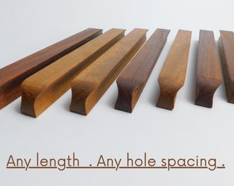 Mid-Century Modern Iroko Door Pulls, Handmade Wooden Handles and Knobs for Kitchen Cabinets And Wardrobes - Customizable Lengths
