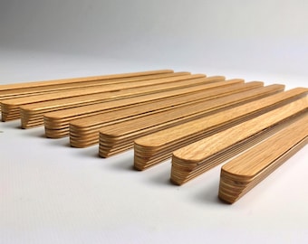 Oak Veneer Ply Cabinet Handles – 4" to 24" Wardrobe, Drawer & Door Pulls, IKEA Furniture Upgrade made in the UK