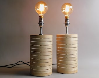 Minimalist Scandinavian Table Lamp – Handmade Wood Lighting with Plywood Base – Modern Bedside or Desk Lamp for Home Decor and Living Room