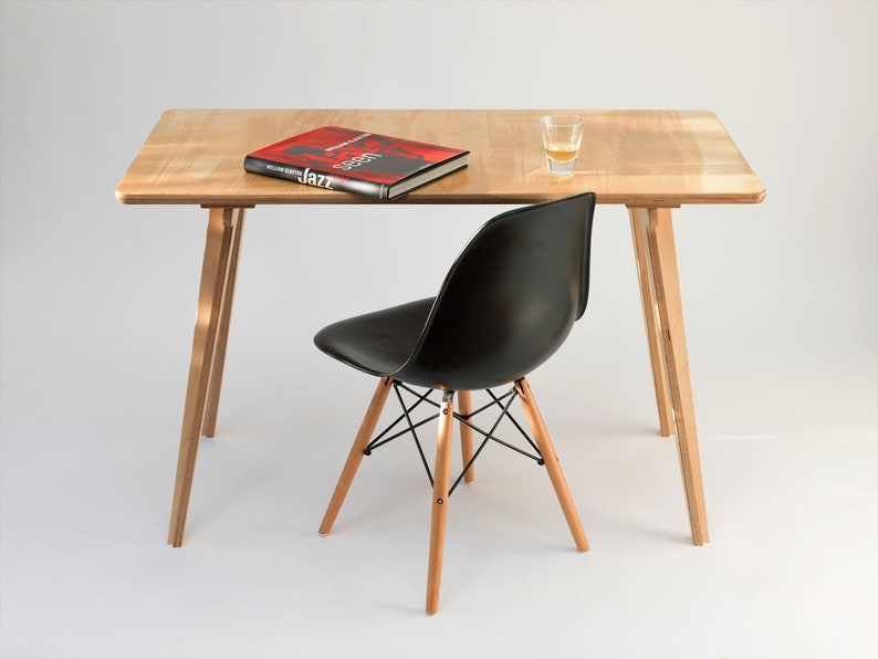 Customisable wooden computer table in birch plywood, compact desk for small office or study