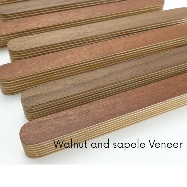 Modern Wardrobe Handles, Custom Wood Cabinet Handles – Walnut or Sapele Veneer on Birch Ply, Made to Measure Drawer Pulls, IKEA Pax Upgrade