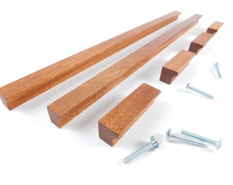 Long Wooden Cabinet Handles – Sapele Wood Pulls for Kitchen Cabinets, Wardrobes and Furniture - Customizable lengths