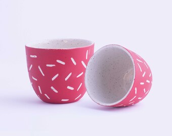 Colorful Handmade and Custom Design Stoneware Espresso Cup | Set of 2| Matt Surface | Rare and Hand-Painted Aesthetic Cup