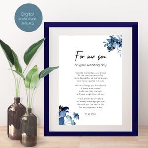 Impresión para mi/nuestro hijo en el día de su boda, regalo personalizado para el novio de mamá, papá, padres, poema de boda para hijo imprimible, descarga digital