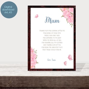Personalisiertes Dankeschön größtes Mamagedicht, Mamaanreizgeschenk von Sohn oder Tochter, druckbares Geburtstagsmuttergeschenk, digitaler Download