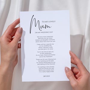 Tarjeta personalizada para la madre/padre de la novia, tarjeta de recuerdo del día de la boda de la novia, poema de boda para mi madre/padre, tarjeta de poema de boda personalizada para la madre