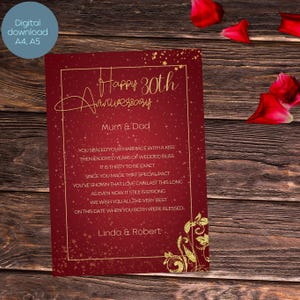 Gepersonaliseerde huwelijksverjaardagscadeau voor ouders/grootouders/vrienden, mama en papa afdrukbaar jubileumgedicht cadeau, digitale download