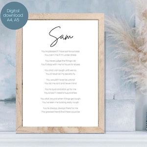 Poema personalizado para mejor amiga/hermana, regalo para la mejor amiga, regalo de cumpleaños para una amiga especial, impresión de agradecimiento a una amiga, descarga digital